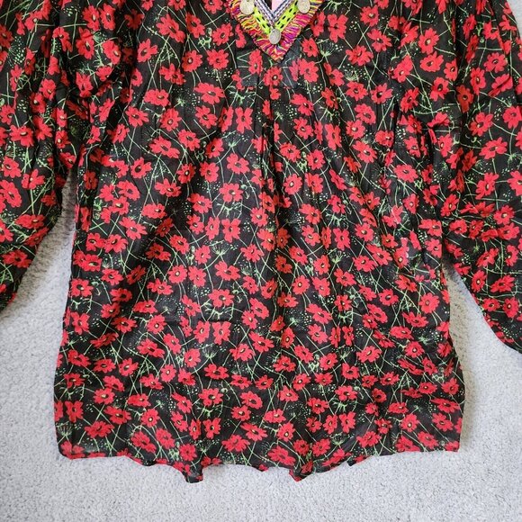 NEW Dolly's D-Lite Custom Long Sleeve V Neck Micro Mini Dress Floral Fringe Sz M - Picture 8 of 16